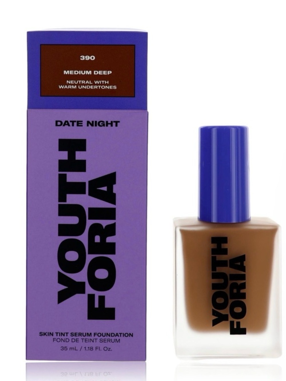 Youthforia Date Night Skin Tint Serum Foundation — Medium Deep (390) Brown